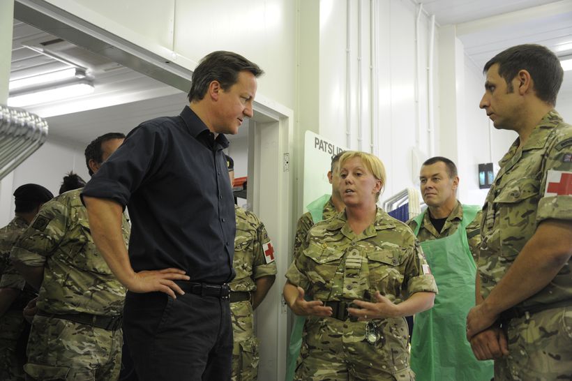 Carol Betteridge speaking to David Cameron in Afghanistan