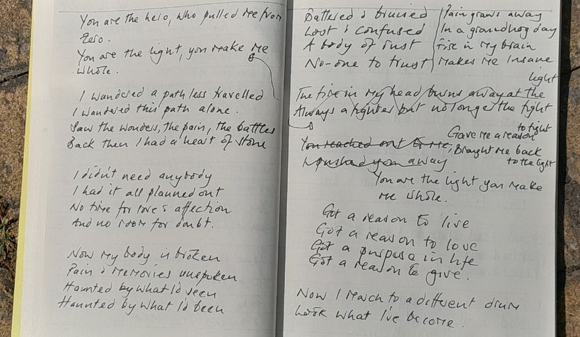 Notebook showing poem